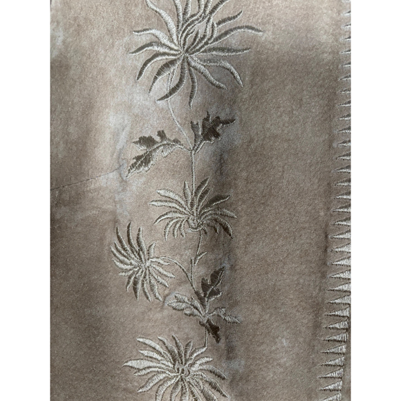 Catherine Stewart for BellePointe Embroidered Genuine Leather Suede Jacket Tan M - Picture 7 of 12